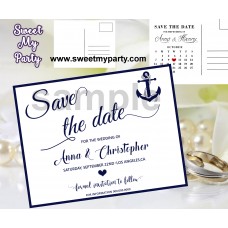 Anchor Wedding Save the Date cards,Anchor Navy blue Wedding Save the Date, (00e)